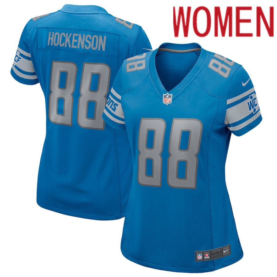 Women Detroit Lions #88 T.J. Hockenson Blue Nike Game NFL Jersey->women nfl jersey->Women Jersey